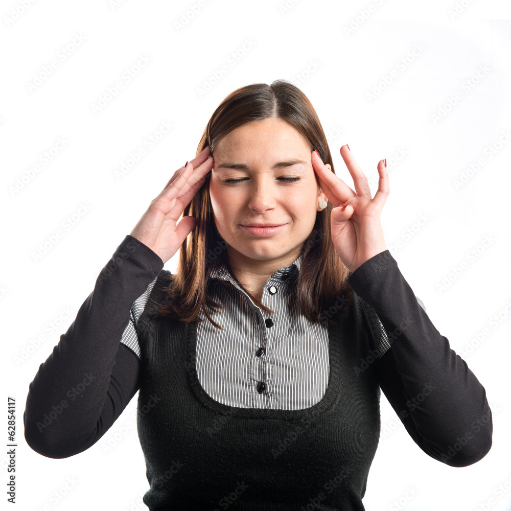 Cute girl with headache over isolated white background Cute girl with headache over isolated white background