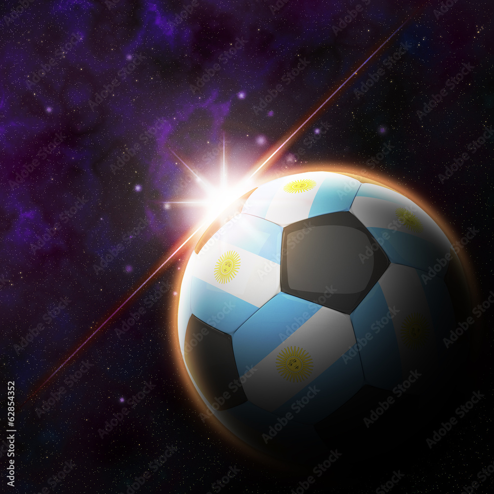 Fototapeta premium Flag on 3d football with rising sun illustration
