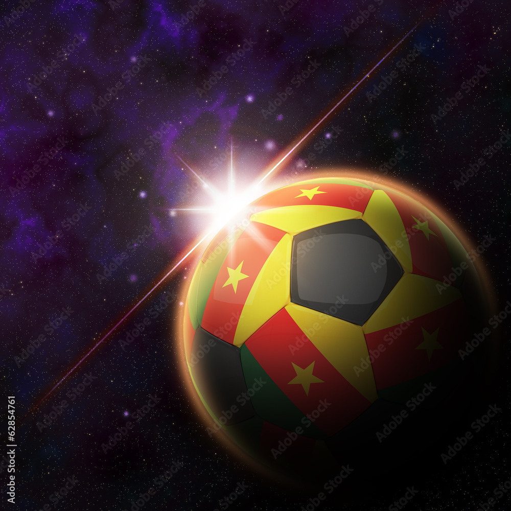 Fototapeta premium Flag on 3d football with rising sun illustration