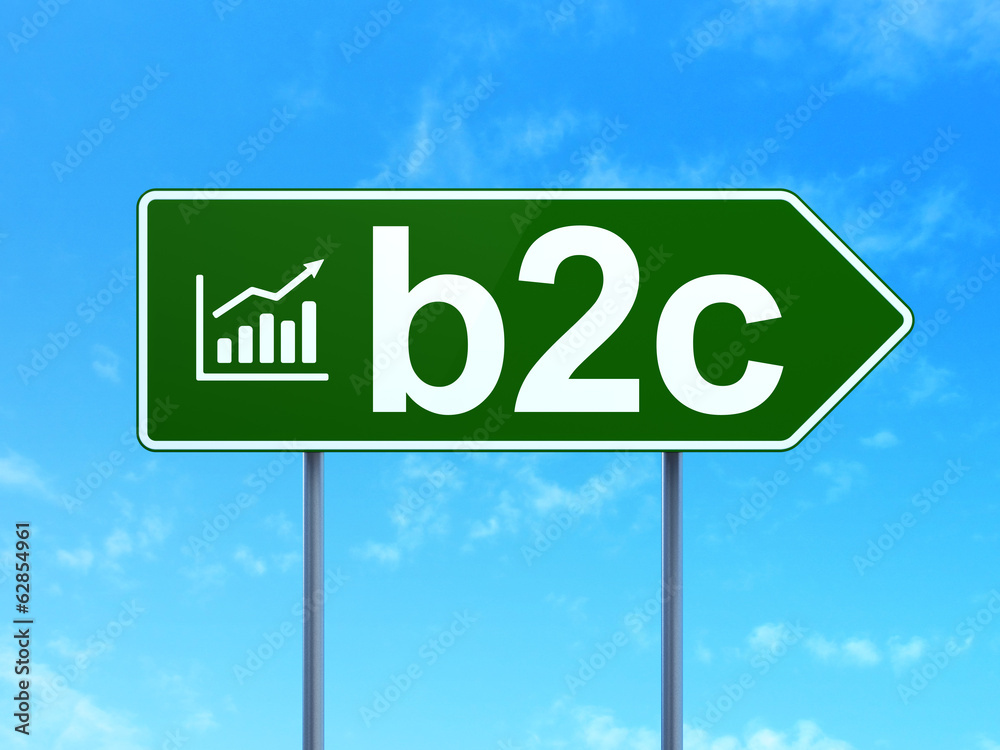 Business concept: B2c and Growth Graph on road sign background Business concept: B2c and Growth Graph on road sign background