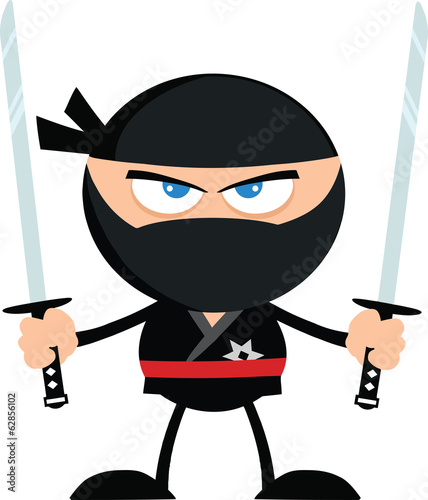 Angry Ninja Warrior With Two Katana.Flat Design
