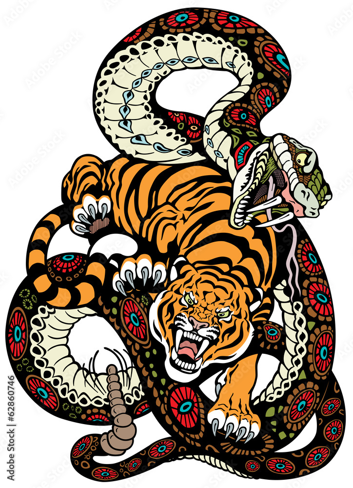 snake and tiger fight vector de Stock | Adobe Stock