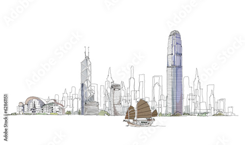 Artistic sketch of Hong Kong bay, sketch collection photo