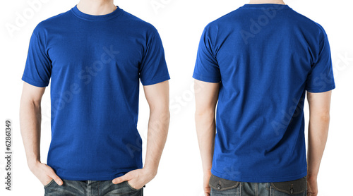 man in blank blue t-shirt, front and back view