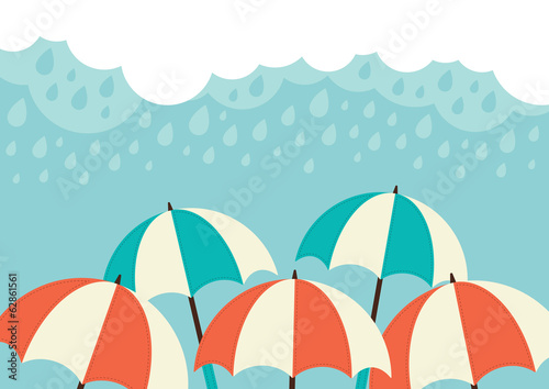 Illustration of an umbrella and rain clouds