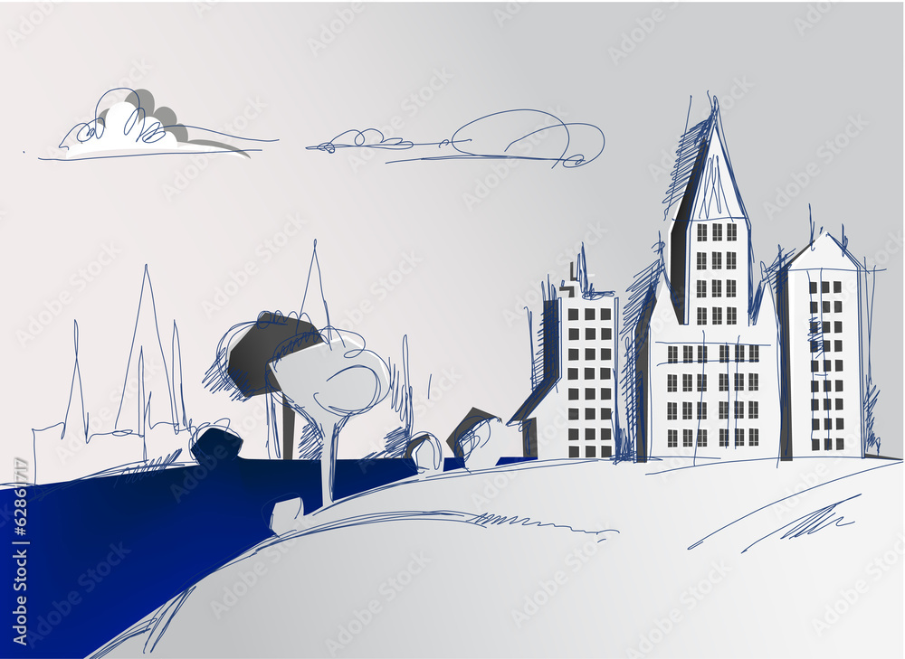 Obraz premium Ripped paper town, City collection