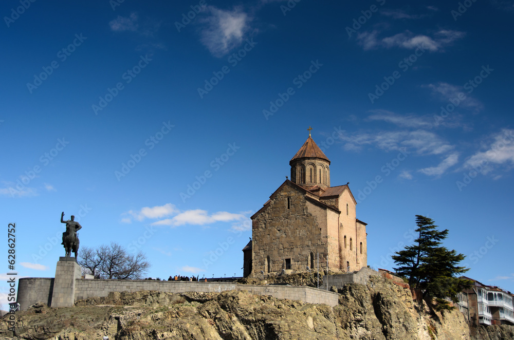 Metekhi Church of Assumption and  statue of King Vakhtang Gorgas