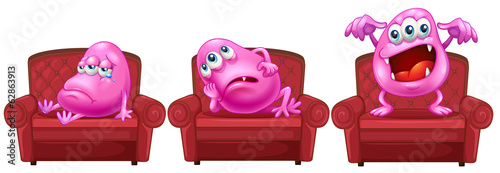 Red chairs with pink monsters