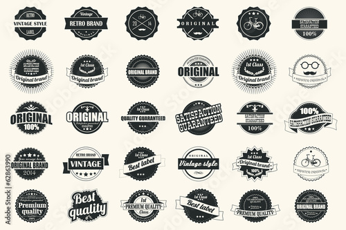 Collection of vintage retro labels, badges, stamps, ribbons