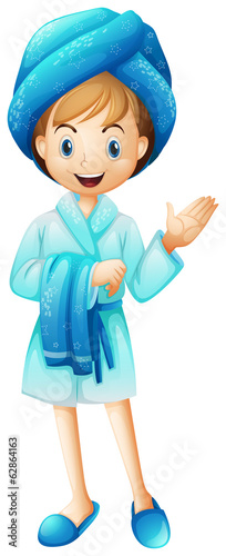 A fresh girl with her bathrobe