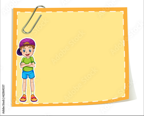 An empty paper template with a smiling young boy