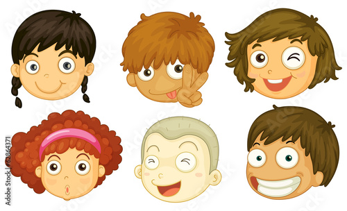 Six heads of different kids
