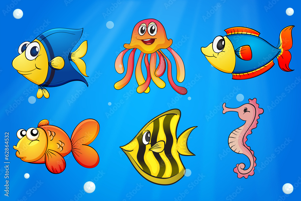 A sea with colorful creatures A sea with colorful creatures