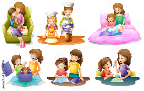 Different activities of a mother and a child