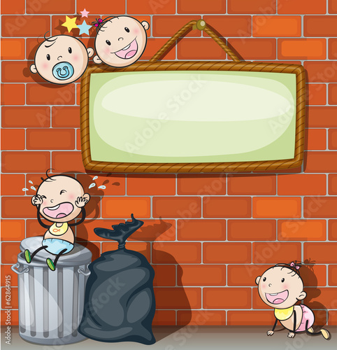 A hanging empty signboard with infants