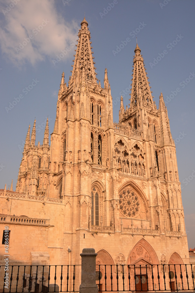 Fachada de la catedral de burgos al atardecer (Spain)