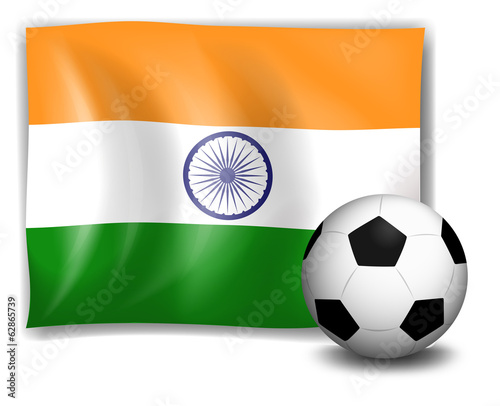The flag of India at the back of the soccer ball