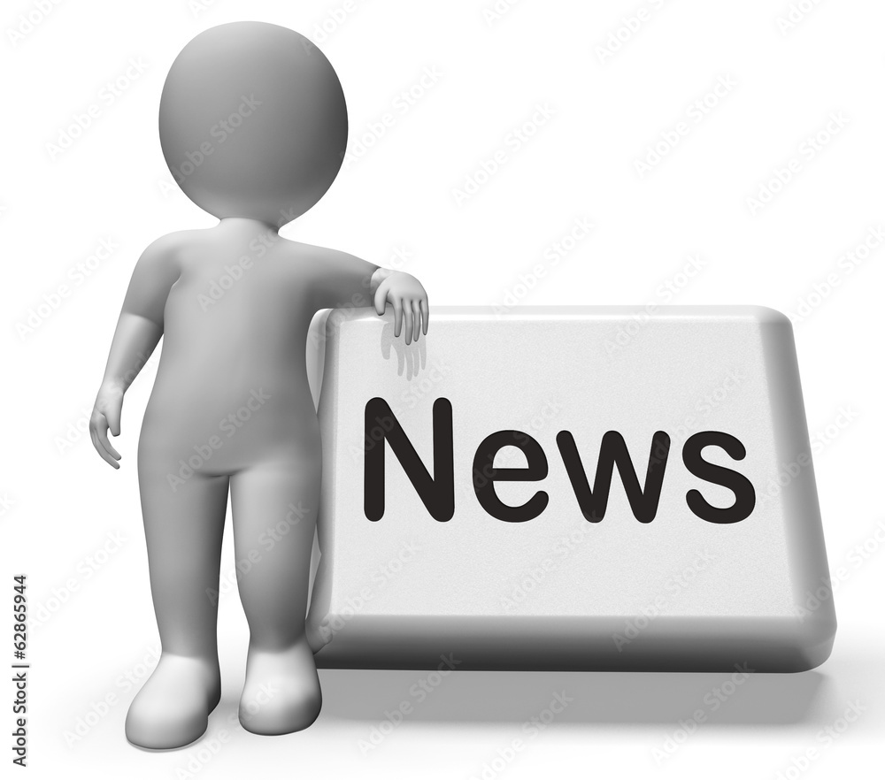 News Button With Character Shows Newsletter Broadcast Online News Button With Character Shows Newsletter Broadcast Online