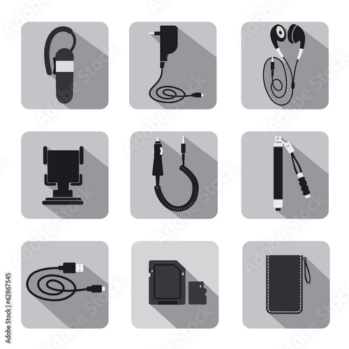 mobile accessories icon set