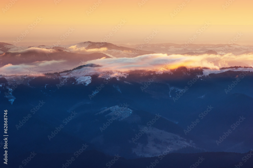 Colorful sunrise in the mountains