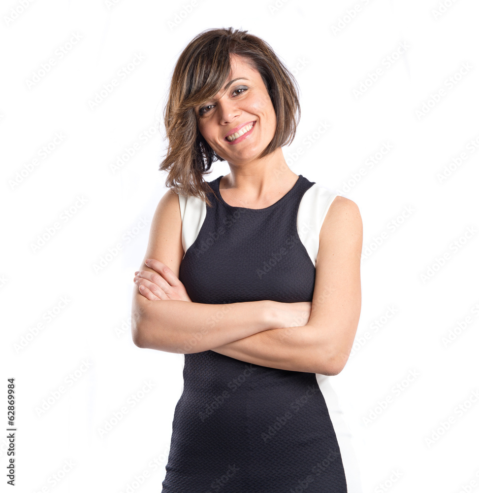 Pretty woman with hers arms crossed over white background Pretty woman with hers arms crossed over white background