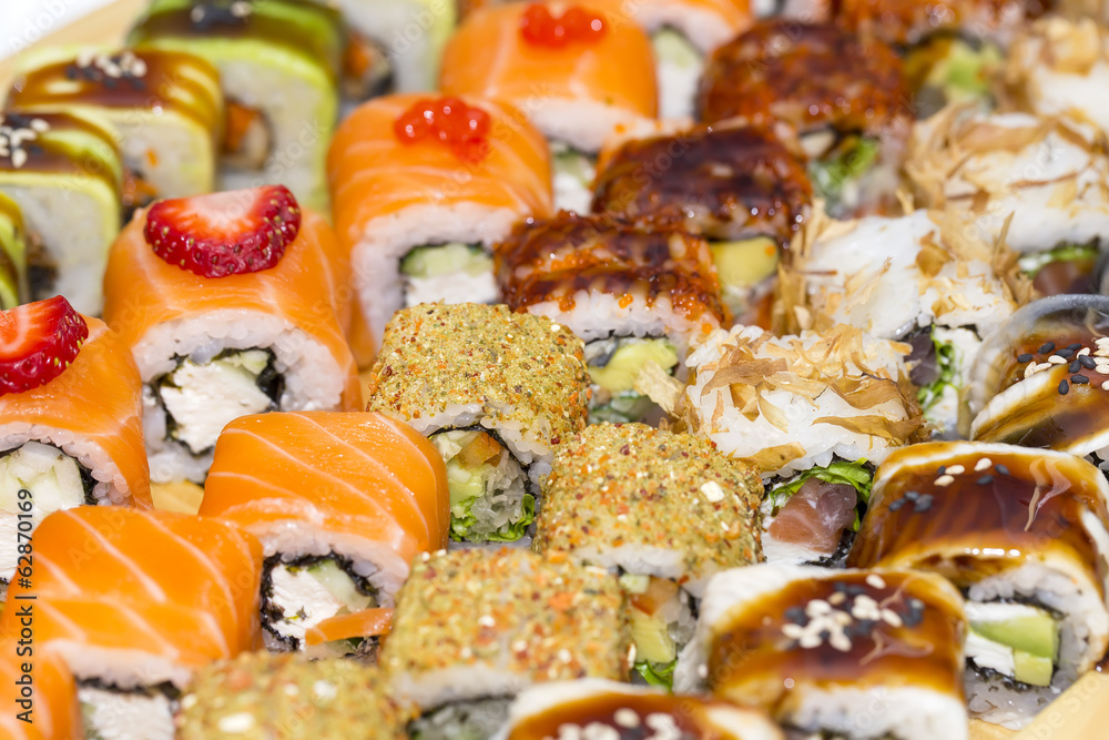 delicious seafood sushi at a Japanese restaurant delicious seafood sushi at a Japanese restaurant
