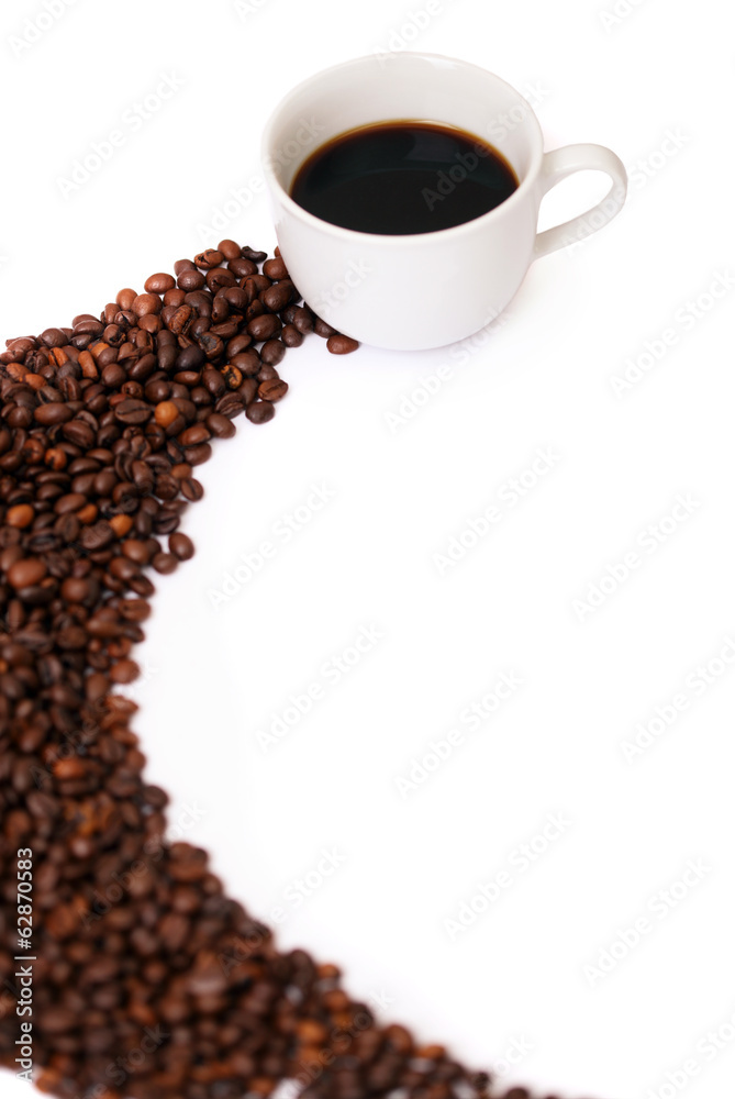 Cup of black coffee with coffee beans Cup of black coffee with coffee beans