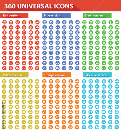 360 Universal Website Icons,6 Colors,vector