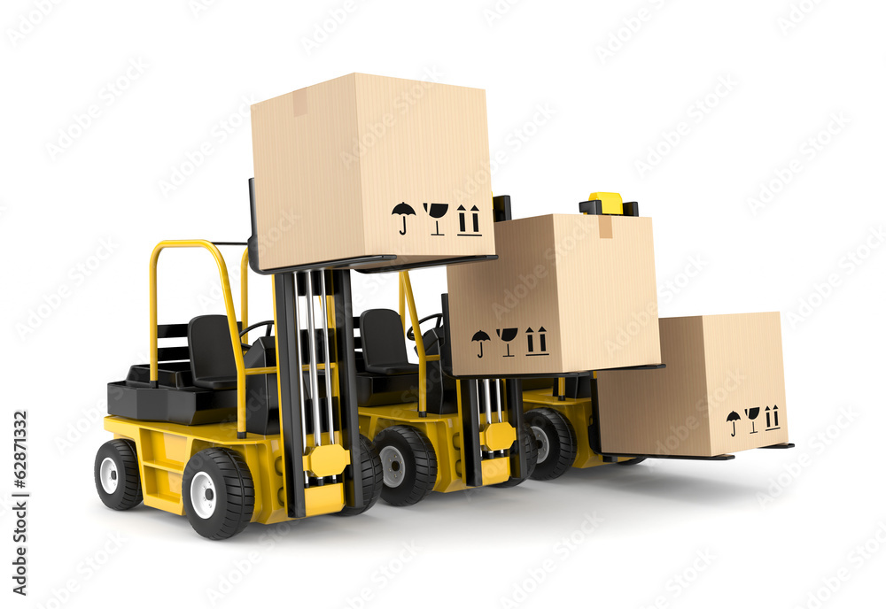 Forklift and cardboard boxes