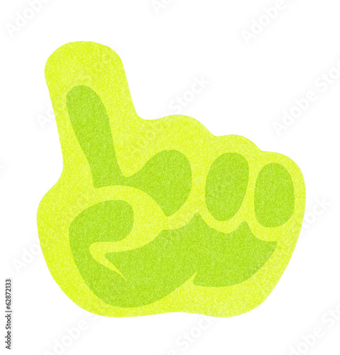 Flat green sticky note isolated, with hand shape