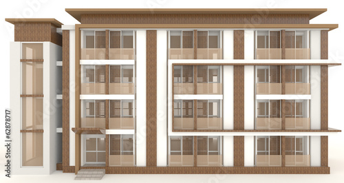 3D wooden office building exterior design in white background