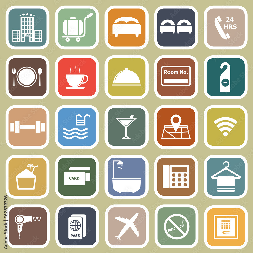 Hotel flat icons on yellow background