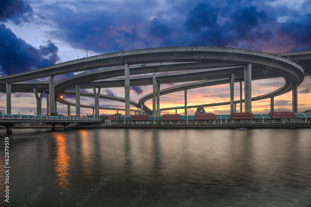 Elevated expressway. The curve of suspension bridge, Thailand.