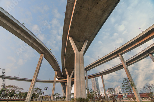 Elevated expressway. The curve of suspension bridge, Thailand.