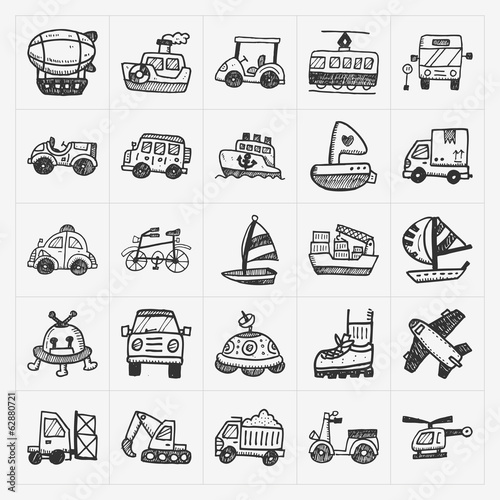 doodle transport icons set
