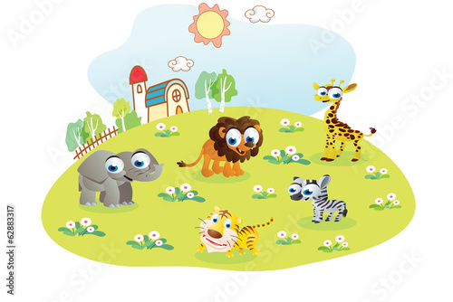 wild animals cartoon in the home garden © amin11mario