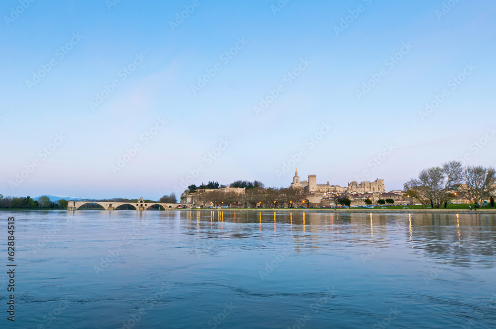 Avignon from the other shore of the Rhone River, France Avignon from the other shore of the Rhone River, France