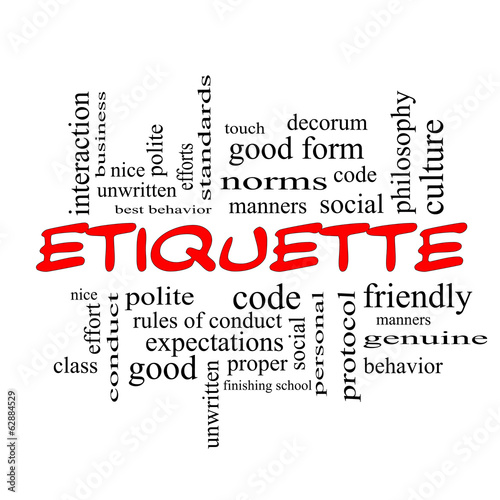 Etiquette Word Cloud Concept in red caps