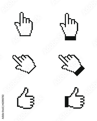 Hand pixelated cursors/pointers