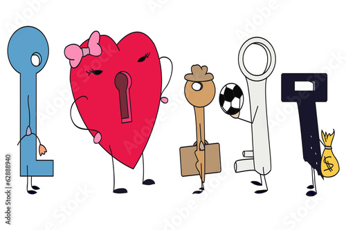 Heart and keys isolaited on a white background