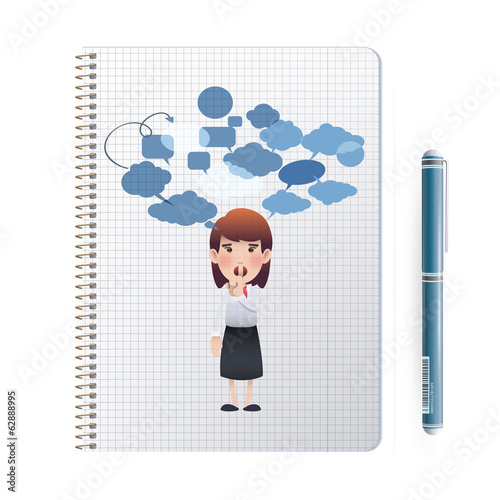 businesswoman printed on notebook over white background