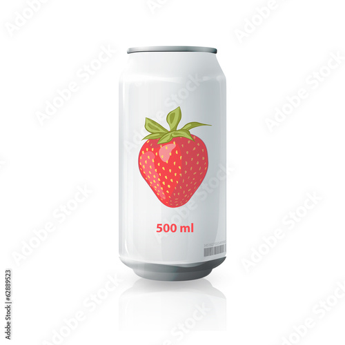 Grey tin of strawberry juice. Vector design