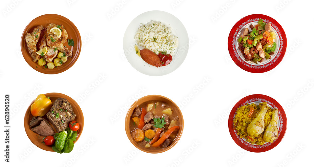 Food set of different  meat . collage