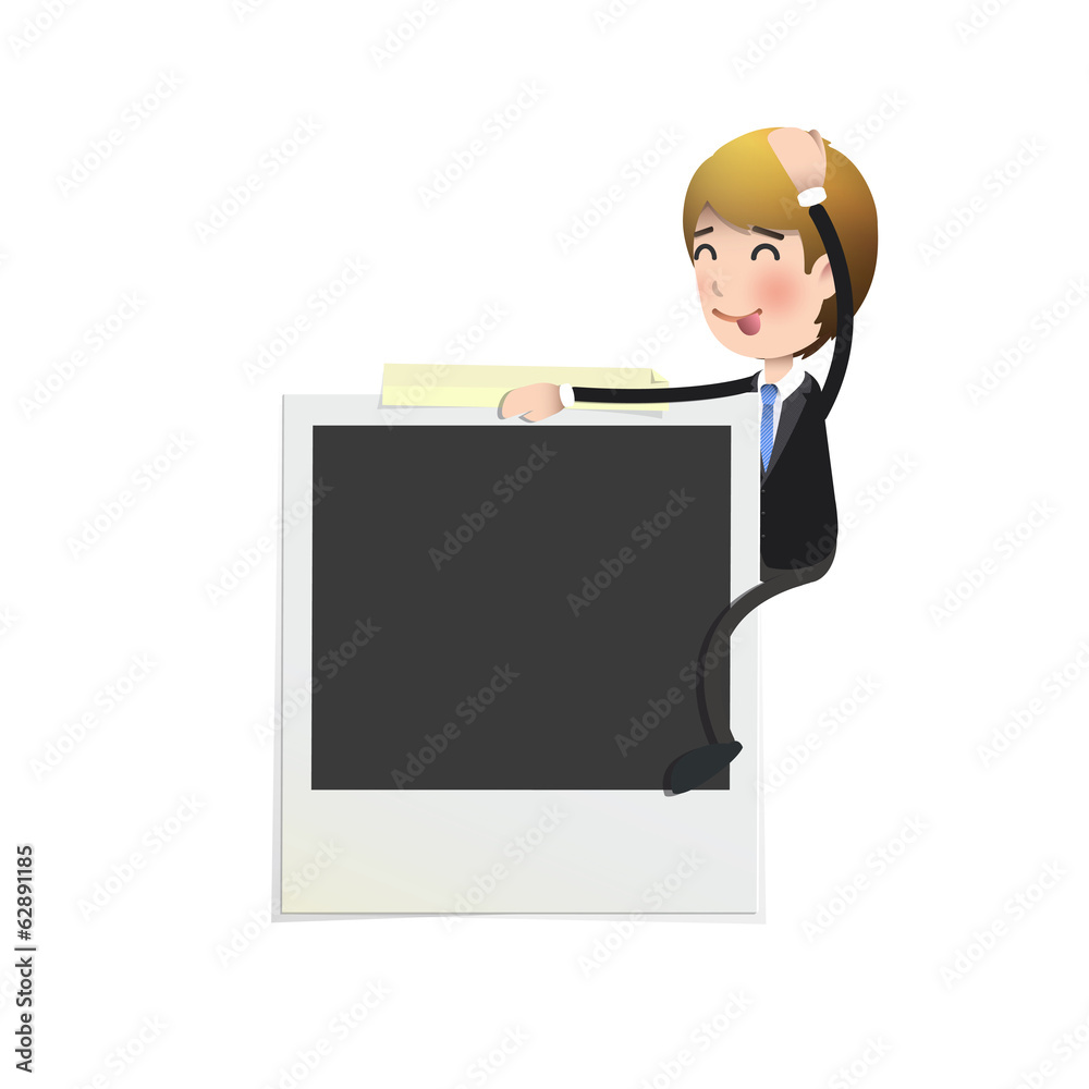 Businessman with photo over white background. Vector design