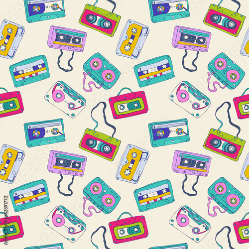 Seamless pattern of retro cassette tapes