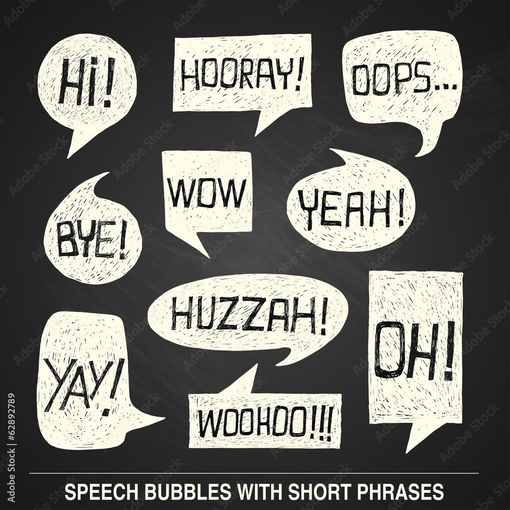 Fototapeta premium Hand drawn speech bubble set with short phrases