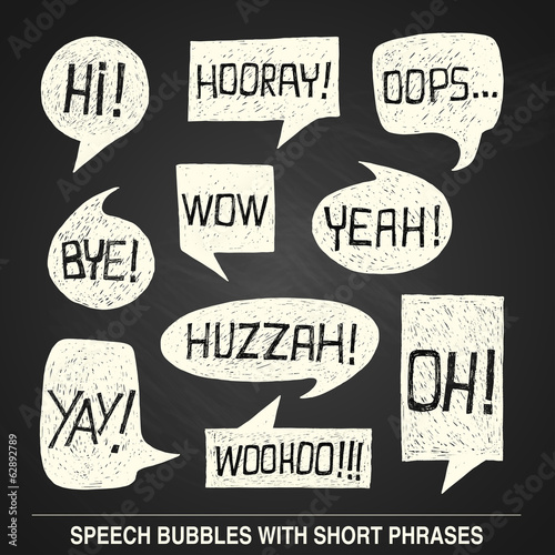 Hand drawn speech bubble set with short phrases