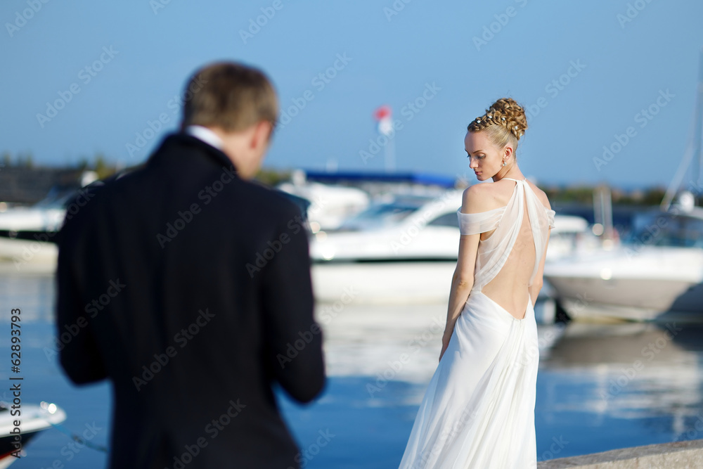 Bride posing for her groom