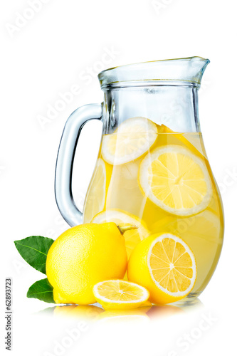 Lemonade pitcher with lemons