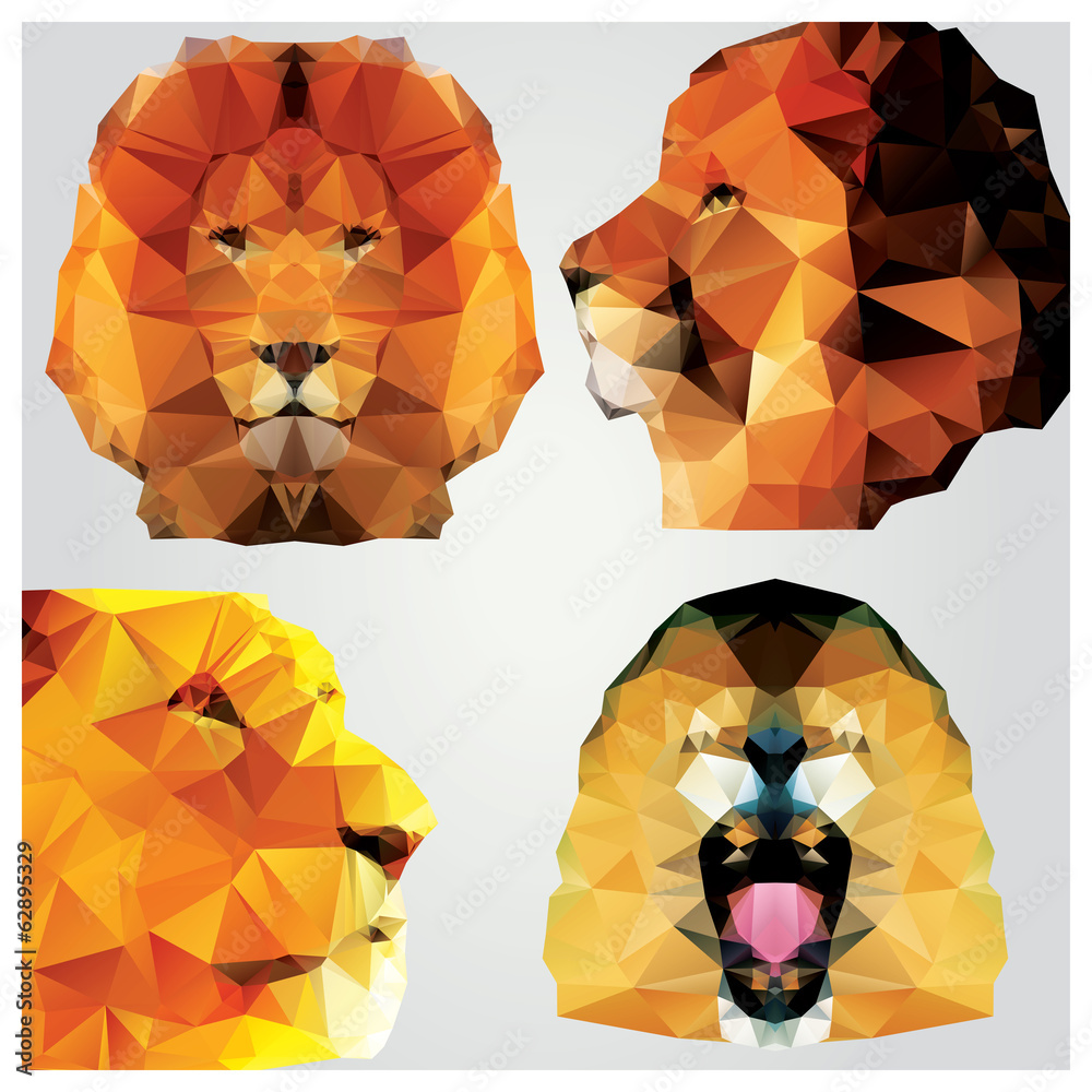 Naklejka premium Collection of 4 geometric polygon lions, pattern design